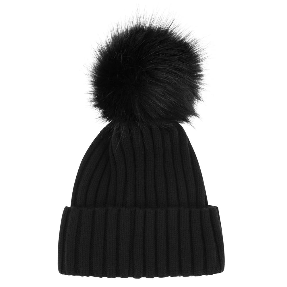 Moncler Black Logo Patch Pom Pom Beanie 3B000 13 A9327 999