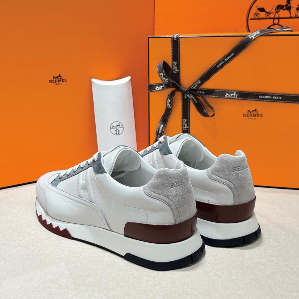 HERMES Trail Sneakers Calfskin White Multi-Color Low-Top Men’s