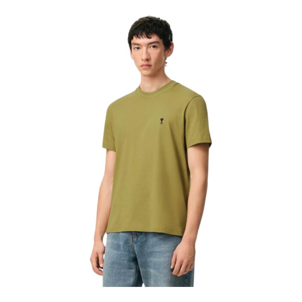 AMI Green Ami de Coeur White Cotton Short Sleeve T-Shirt