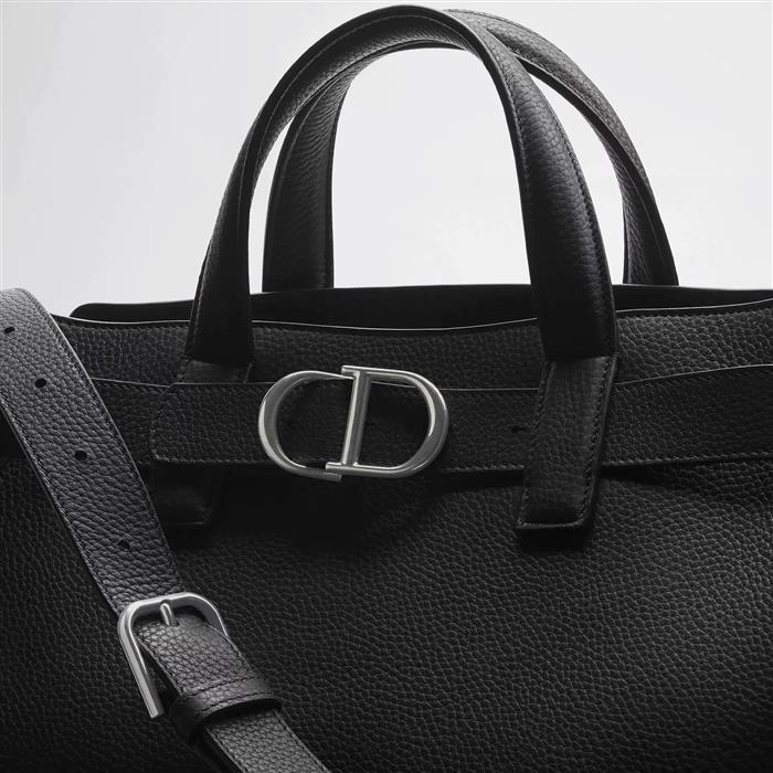 DIOR Normandie Small Tote Bag Black Grained Leather Crossbody