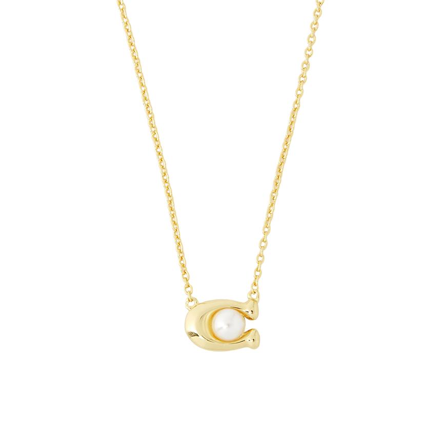 Coach Signature Pearl Women's Necklace & Earrings Set 473741 GLD 107