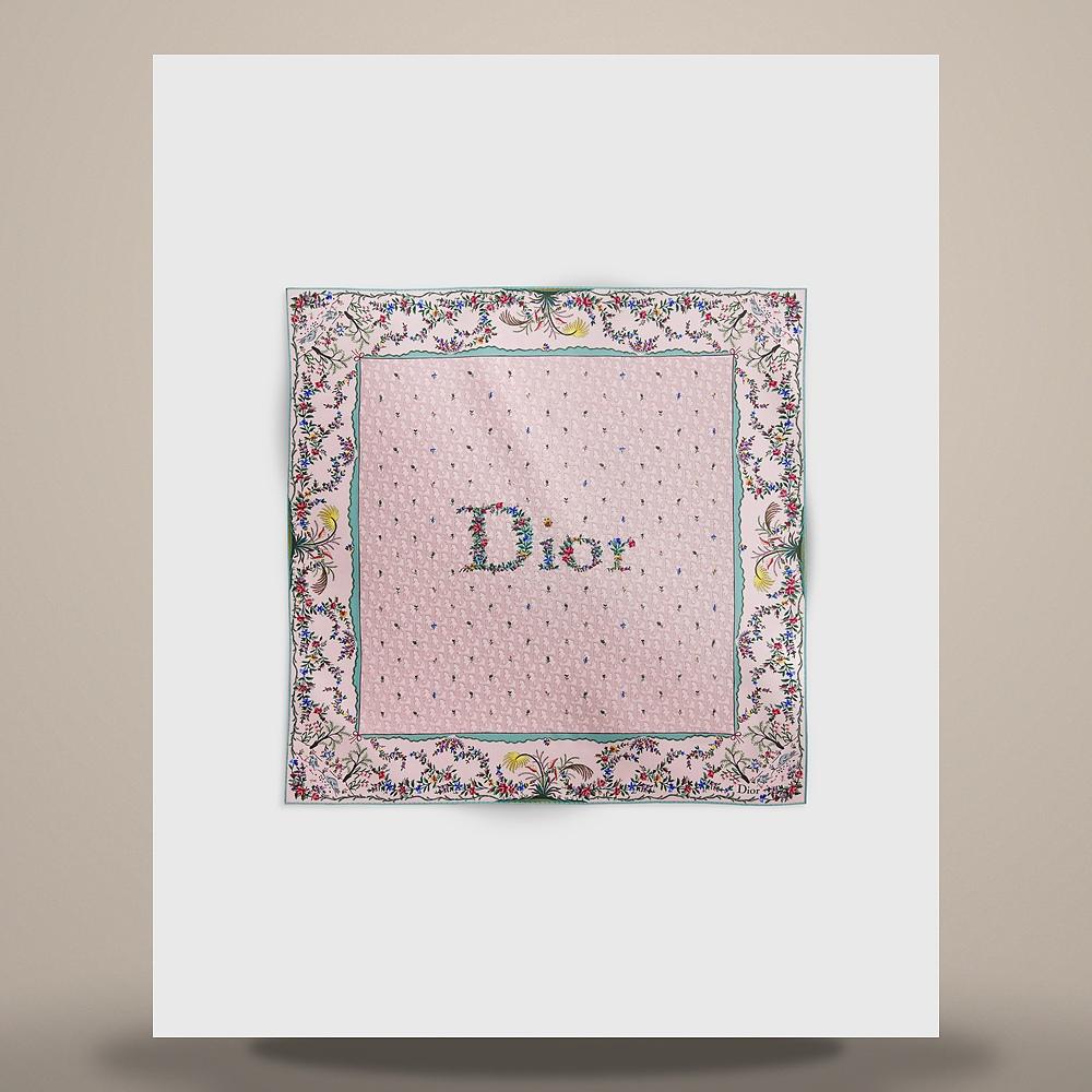 DIOR Amour Revolution Flower Pink Multi Silk Twill 90 Square Scarf