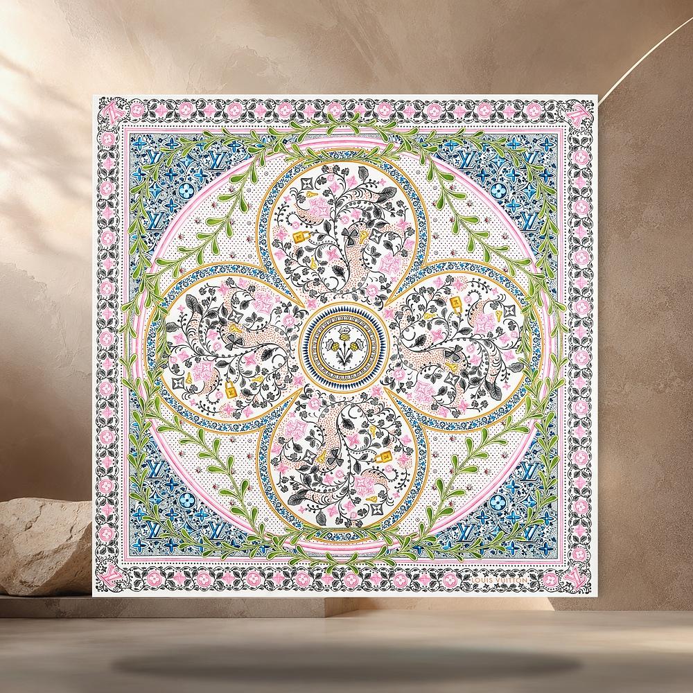 Louis Vuitton Summer Garden Square 90 Blue Scarf M98389