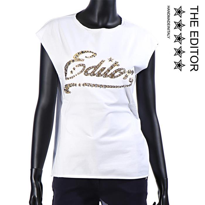 The Editor Gold Stud Logo Sleeveless T-Shirt for Women