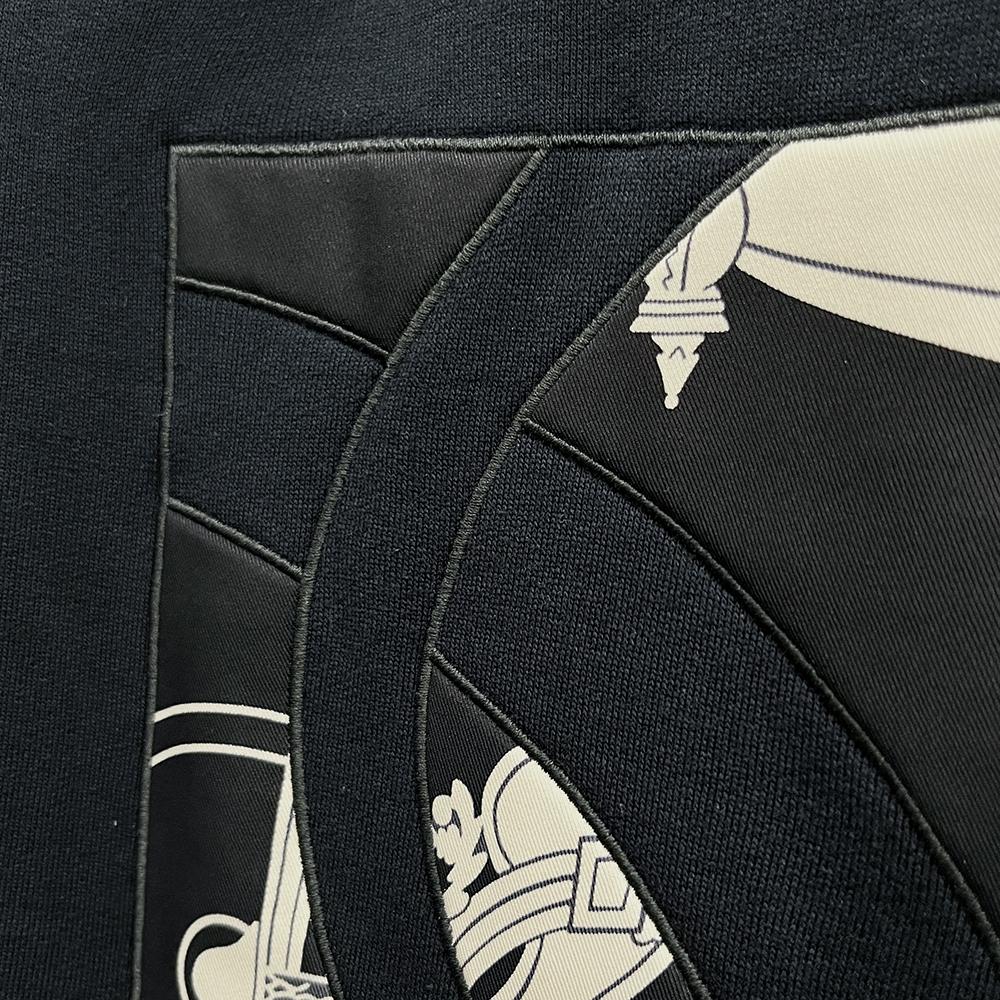 HERMES Ex Libris Silk Detail Zip-Up Hoodie Marine Navy Men’s