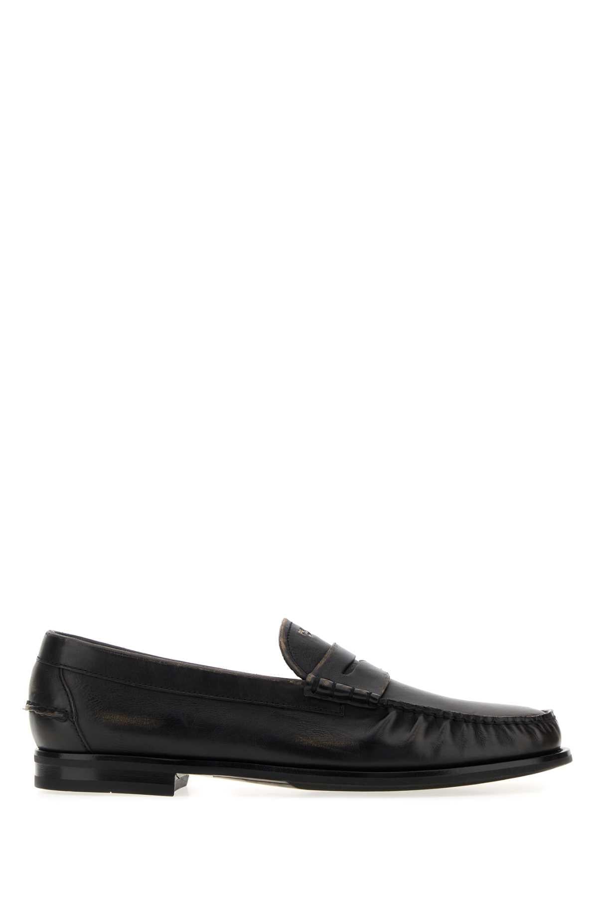 PRADA Black Leather Loafers for Men