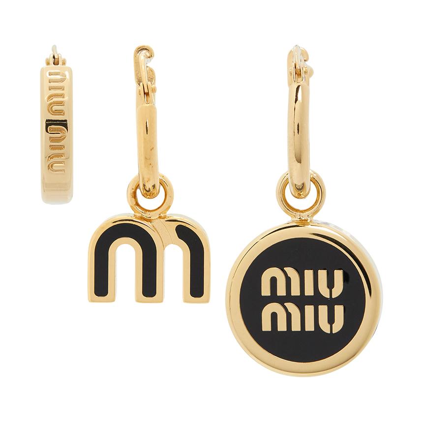 Miu Miu Black Crystal Logo Stud Earrings Set