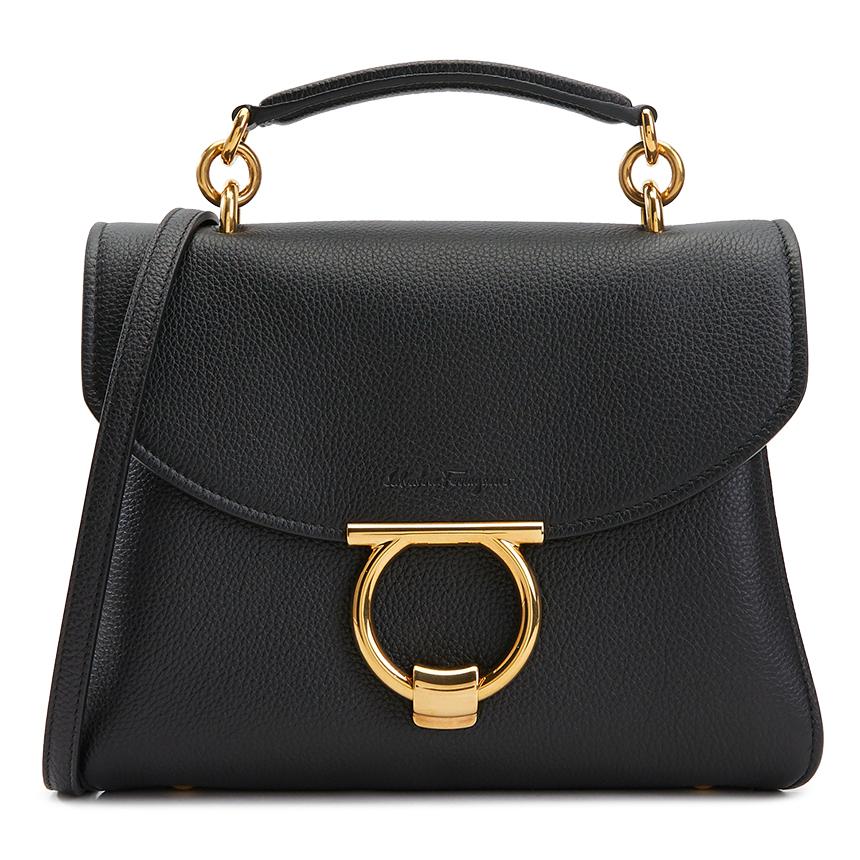 Ferragamo Gancini Leather Tote Bag for Women 21 H493 NERO 0720168