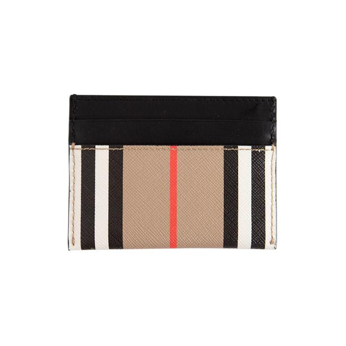 BURBERRY Icon Stripe Leather Card Holder Sandon Beige