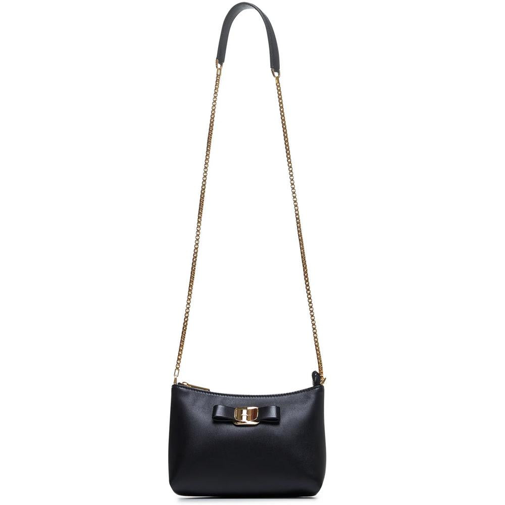 Ferragamo Black Vara Bow Chain Mini Shoulder Bag Leather 22 0819 0780217