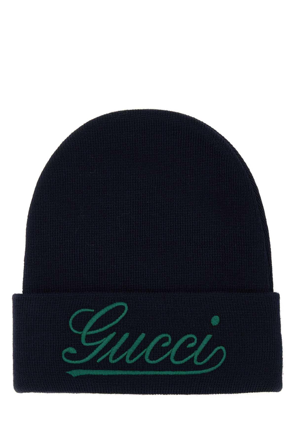 GUCCI Navy Wool Ribbed Beanie