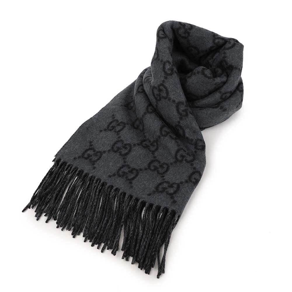 GUCCI GG Logo Cashmere Unisex Scarf Gray
