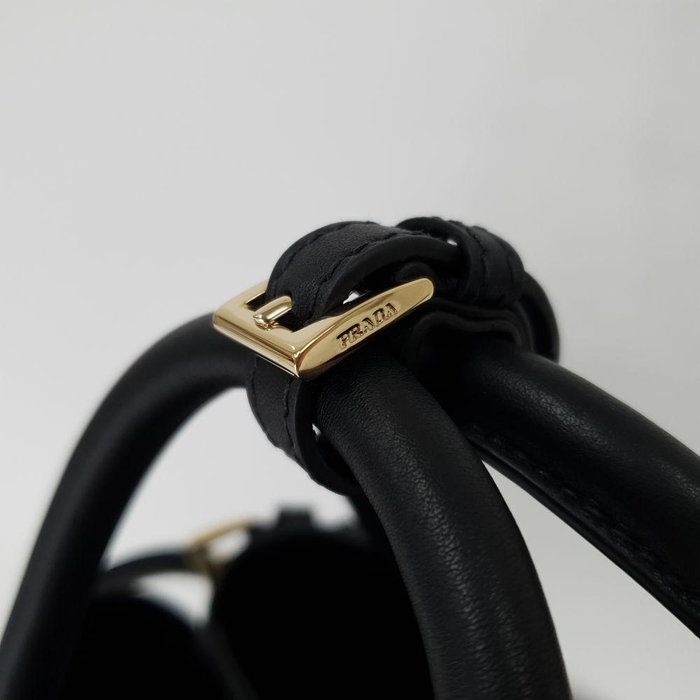 PRADA Double Belt Buckle Small Women’s Tote Shoulder Bag Black