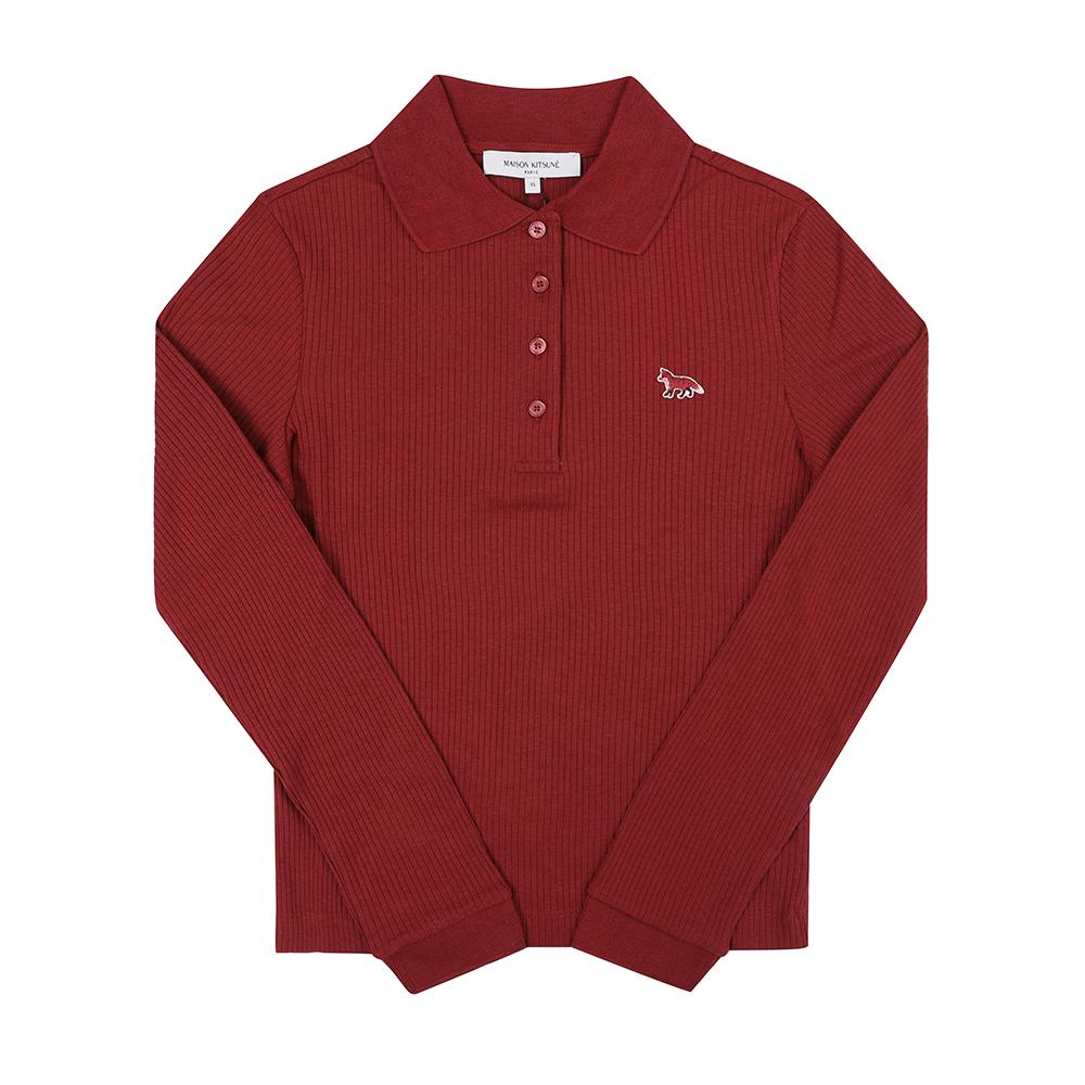 Maison Kitsune Baby Fox Patch Ribbed Polo Knit Sweater Women NW00201KJ0134 P691