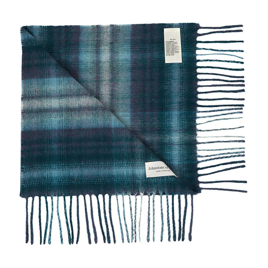 Johnstons of Elgin Soft Blur Check Cashmere Scarf Unisex RU7632 BLUE