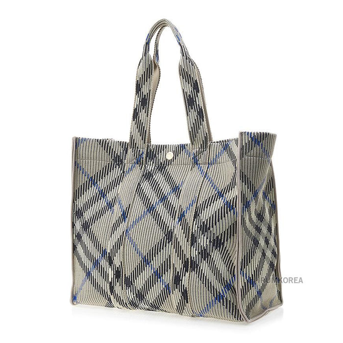 BURBERRY Medium Check Knit Tote Bag Women Beige