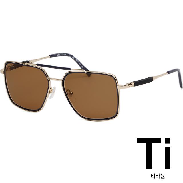 Ferragamo Titanium Double Bridge Oversized Aviator Sunglasses SF298S 743