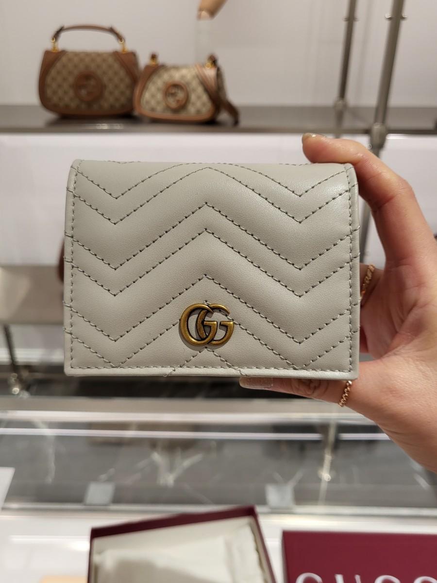 GUCCI GG Marmont Light Beige Leather Card Case Compact Wallet