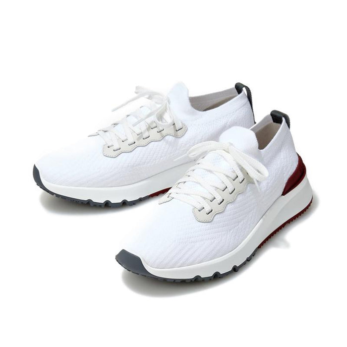 Brunello Cucinelli White Leather Patch Knit Runner Sneakers