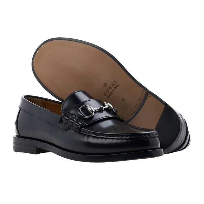 GUCCI Black Leather Horsebit Loafers Men's