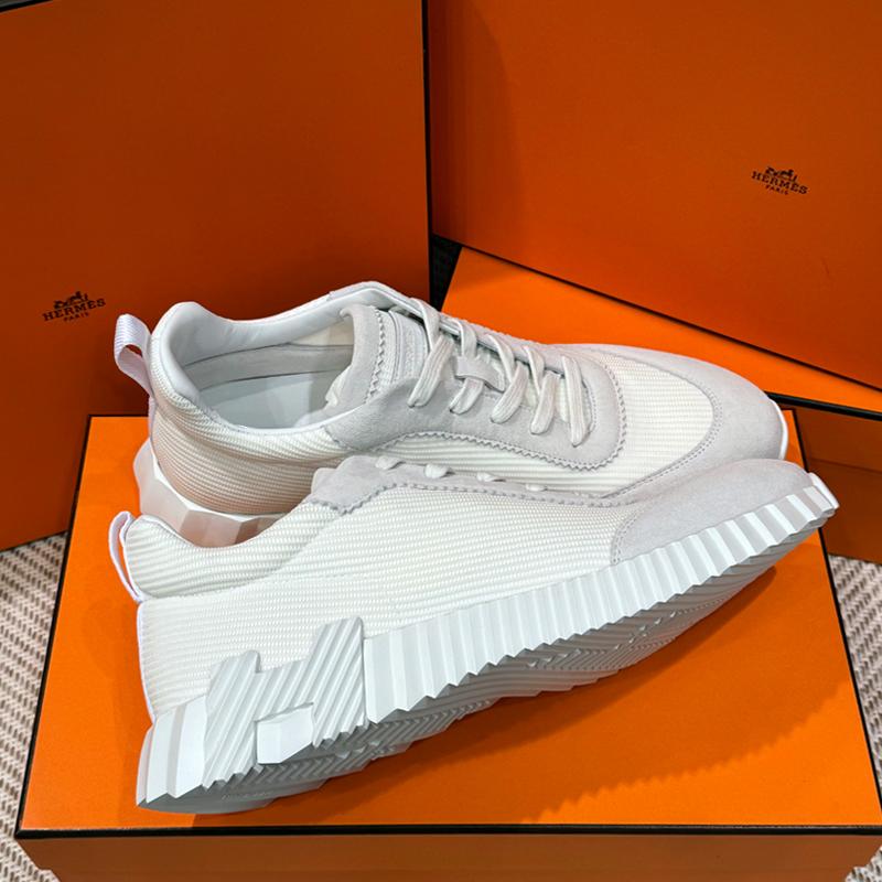 HERMES Bouncing White Mesh H Logo Low Top Sneakers for Men