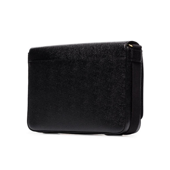 THOM BROWNE Pebble Leather Tricolor Stripe Crossbody Bag Black