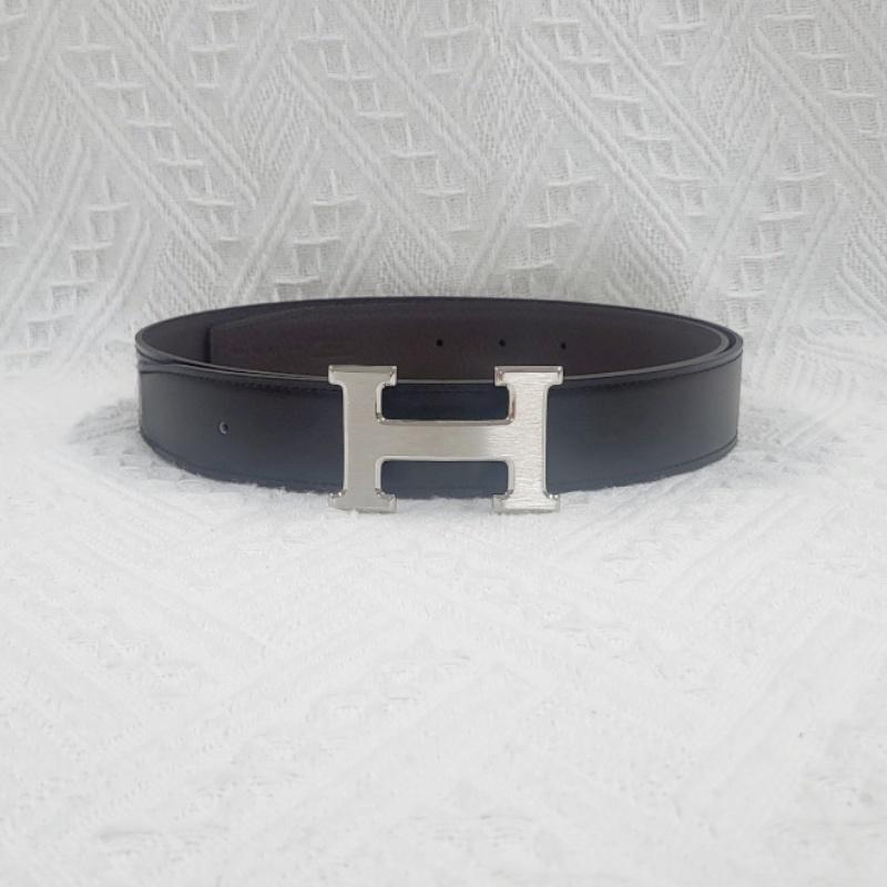 HERMES H Buckle Reversible Leather Belt 32mm Black/Chocolate Matte P H064544CB86