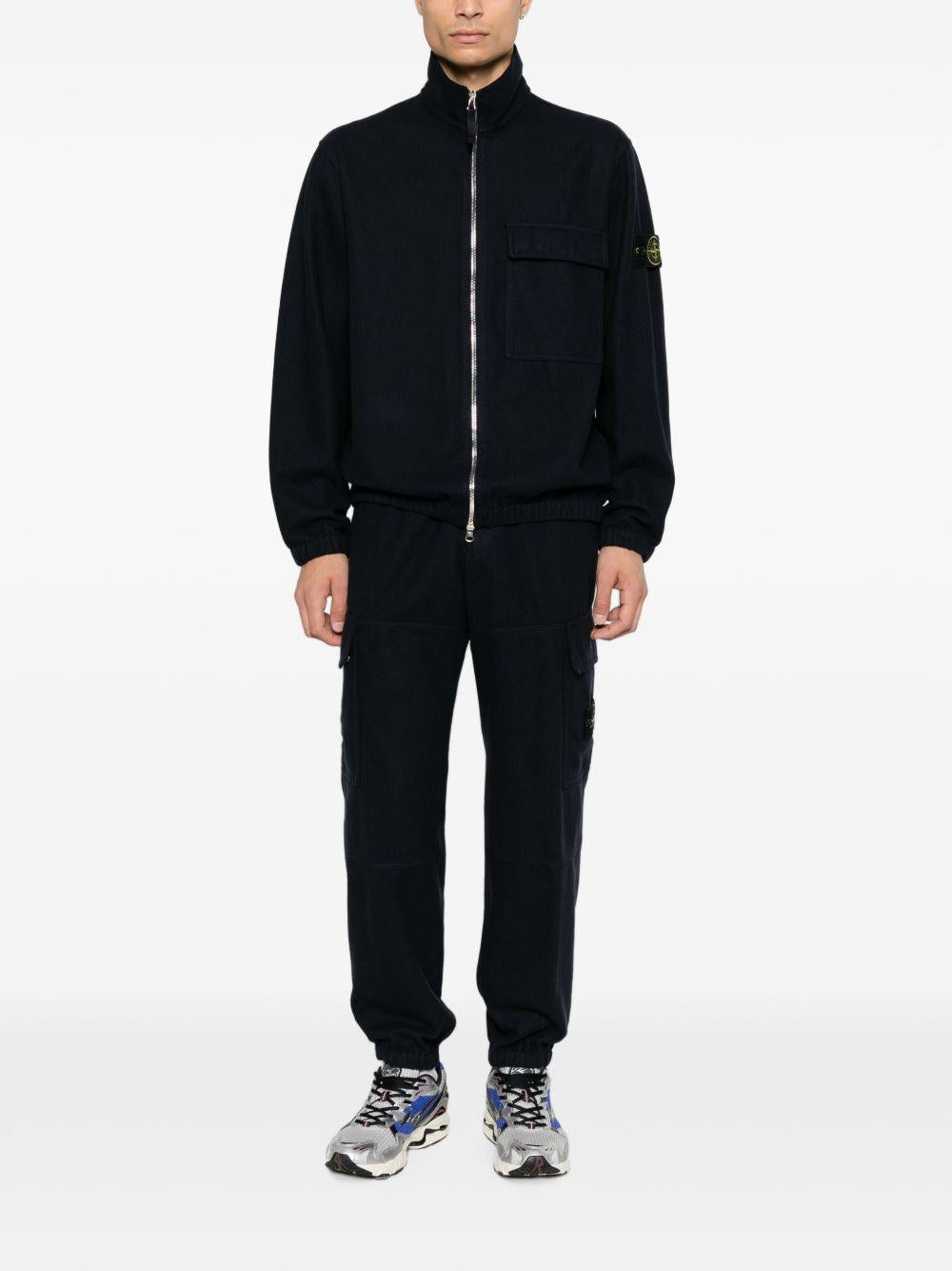 STONE ISLAND Black Wool Zip-Up Knit Sweater