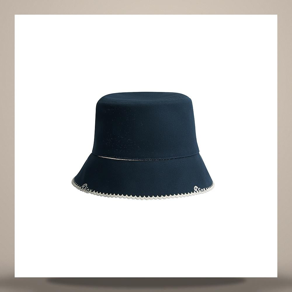 DIOR Teddy D Narrow Brim Bucket Hat Navy Blue Cotton CPB06236ECAN C500