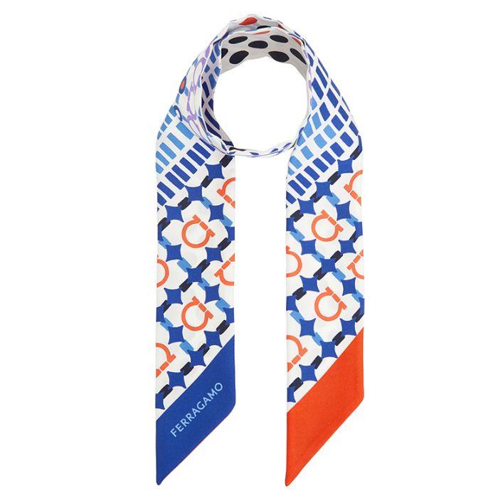 Ferragamo Gancini Logo Silk Skinny Scarf