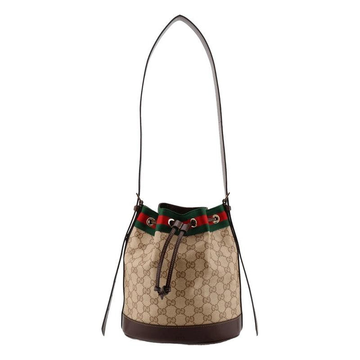 GUCCI Venice Small Bucket Bag Beige Brown Leather Shoulder Bag