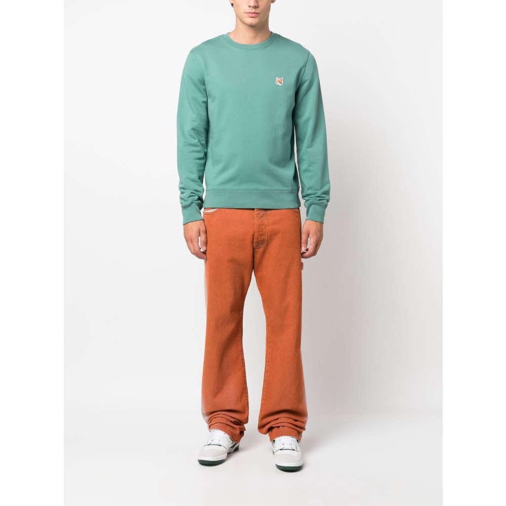 Maison Kitsune Fox Head Green Cotton Sweatshirt Unisex