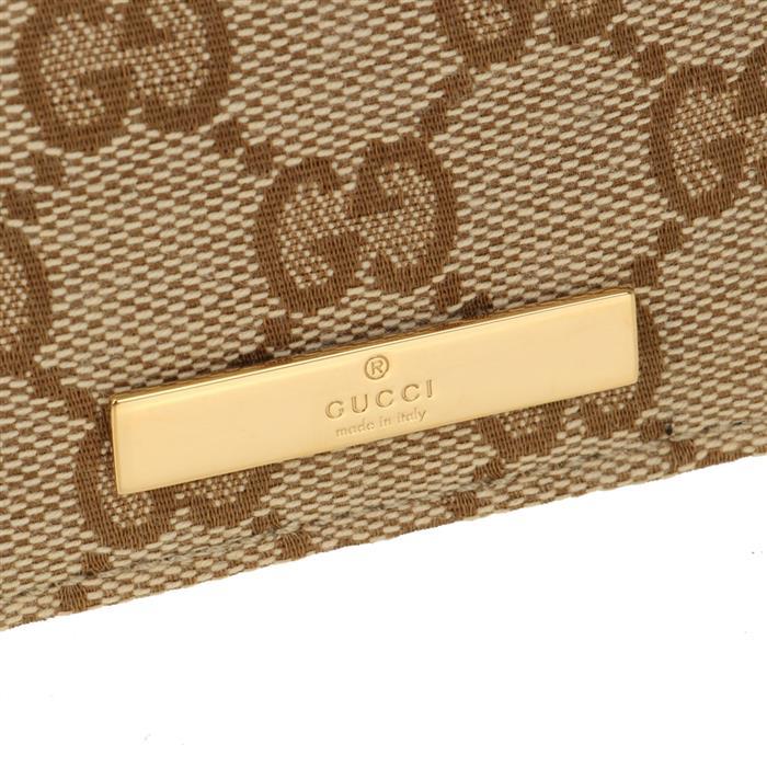 GUCCI Plaque Card Case Leather Wallet Beige Brown