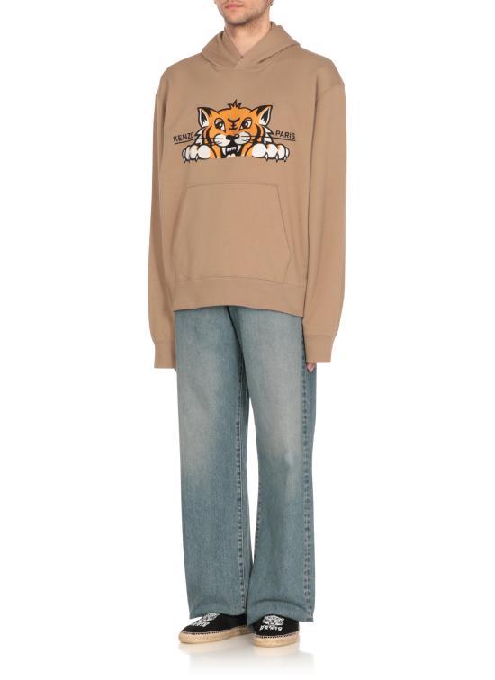 KENZO Beige Happy Tiger Embroidered Hoodie Sweatshirt Women FF55 SW2644 MF10