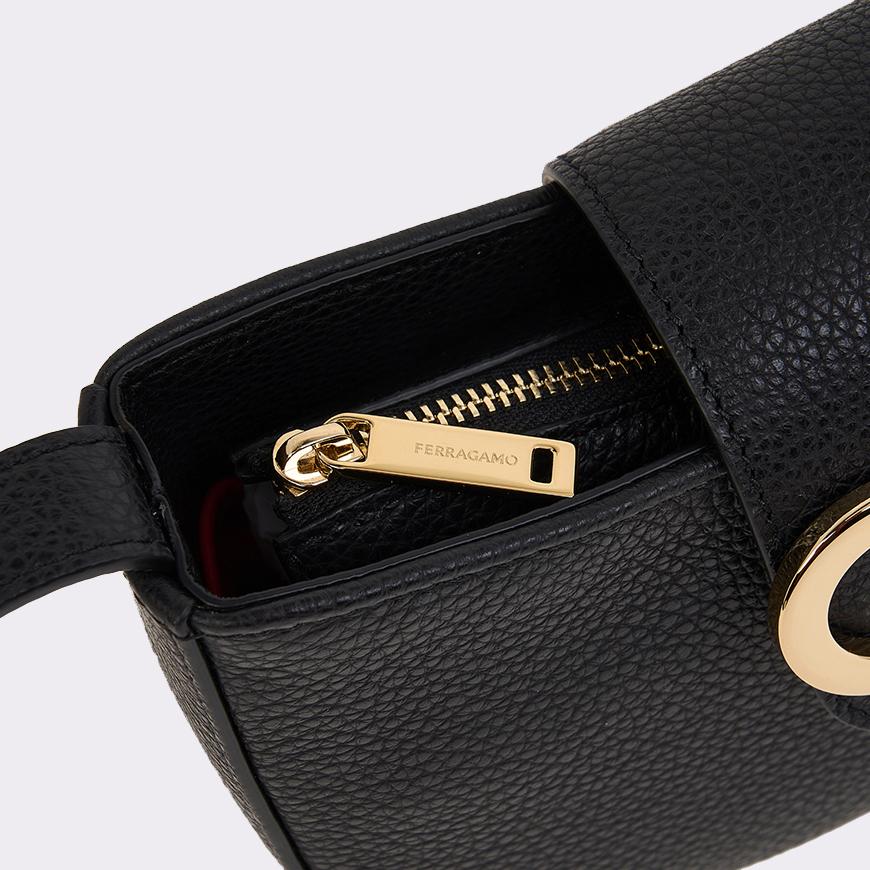Ferragamo Gancini Mini Shoulder Bag Black Red Leather Women