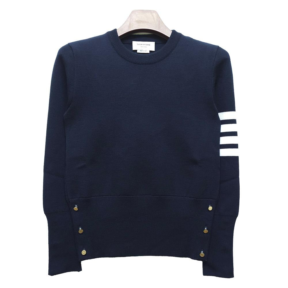 THOM BROWNE Women’s Classic Milano Stitch Wool Crewneck Sweater Navy
