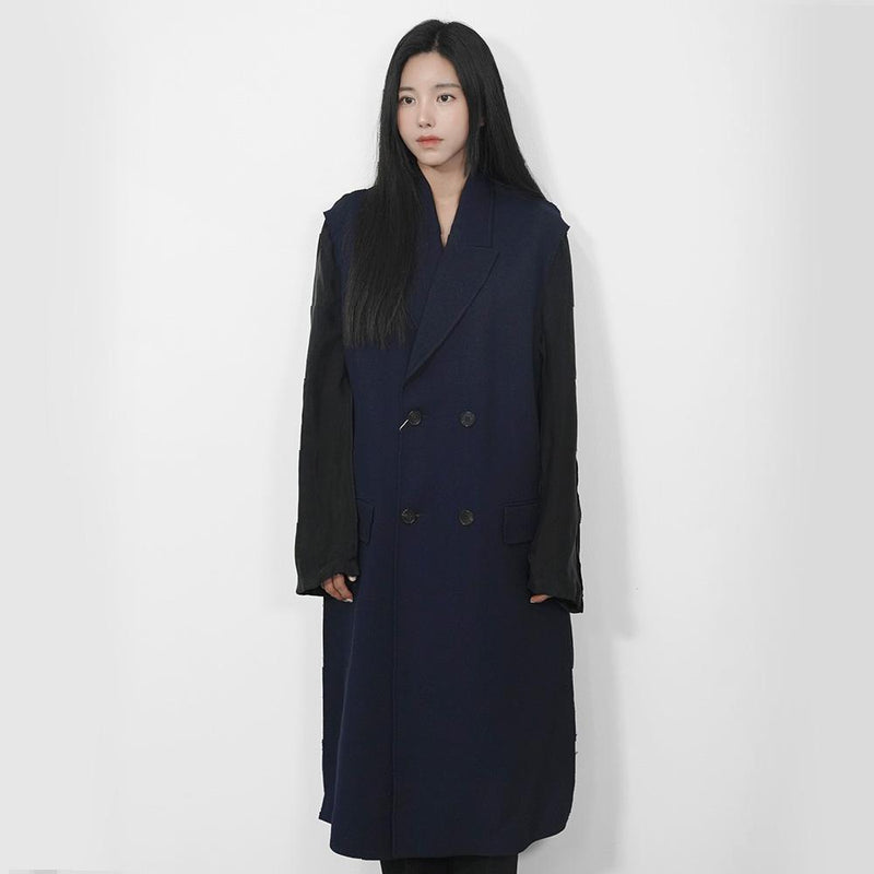 Maison Margiela Navy Wool Fabric-Mix Double Trench Coat S51AA0290 S53690 511