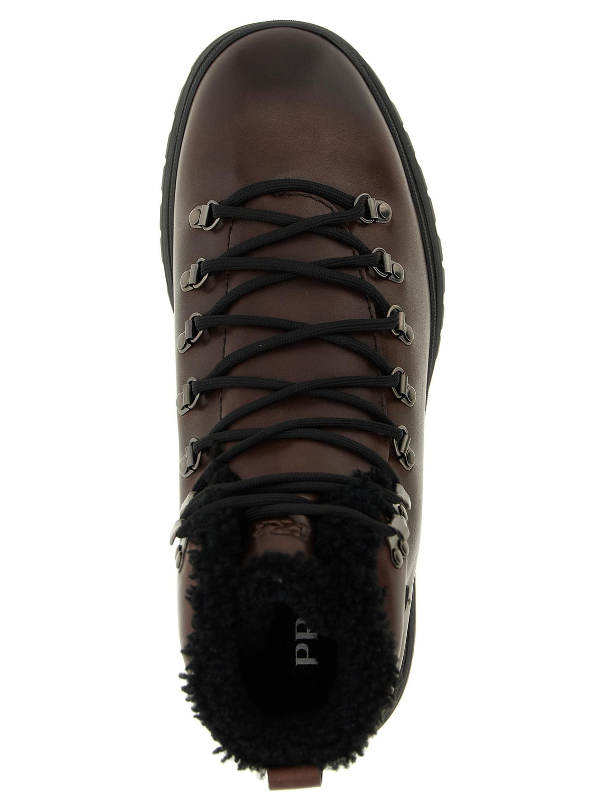 PRADA Black Leather Ankle Lace-Up Combat Boots