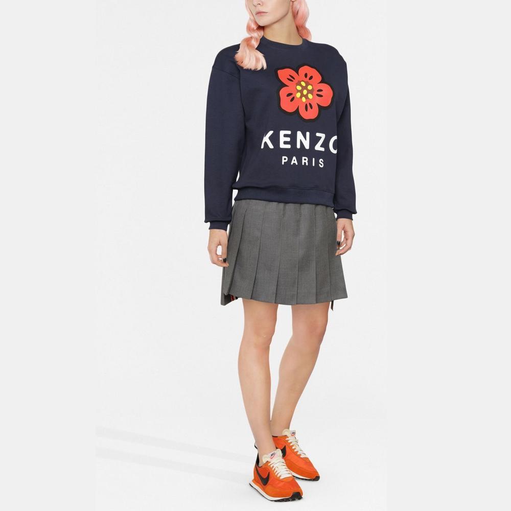KENZO Flower Logo Print Fleece Sweatshirt Navy Women’s
