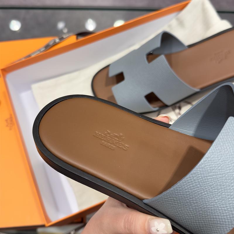 HERMES Izmir Epsom Calfskin Two-Tone Blue Brown Men’s Sandals