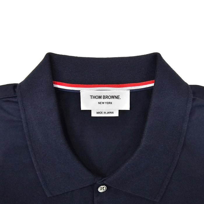 THOM BROWNE Relaxed Side-Slit Polo Shirt Navy Cotton