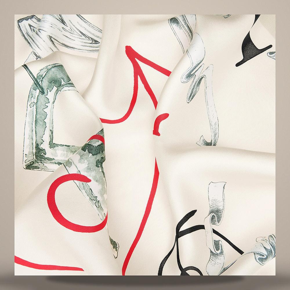 CELINE Blazon Colbert Silk Twill Square Scarf Off-White/Black 2AW905A33 FYM6