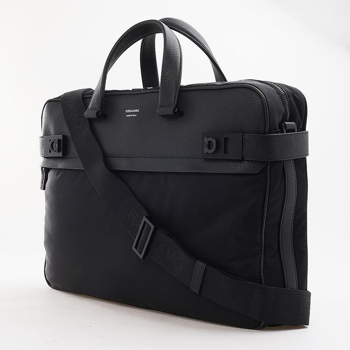 Ferragamo Black Leather Hug Buckle Briefcase Tote Bag for Men