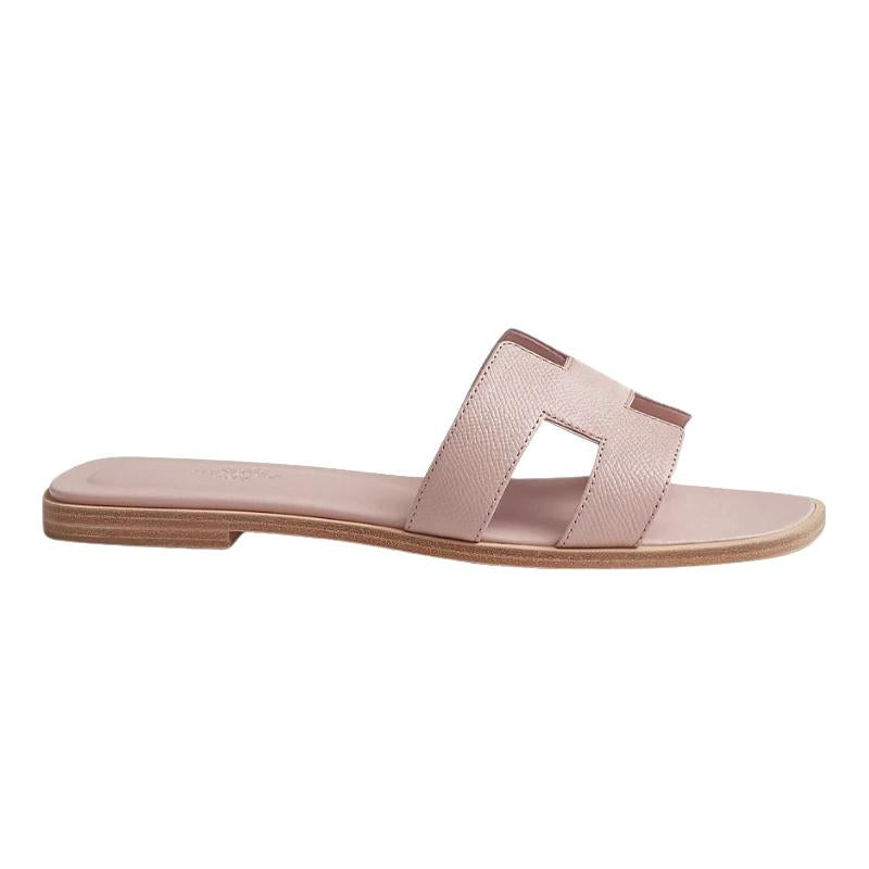 HERMES Oran Sandals Pink Beige Calfskin Women’s Slippers