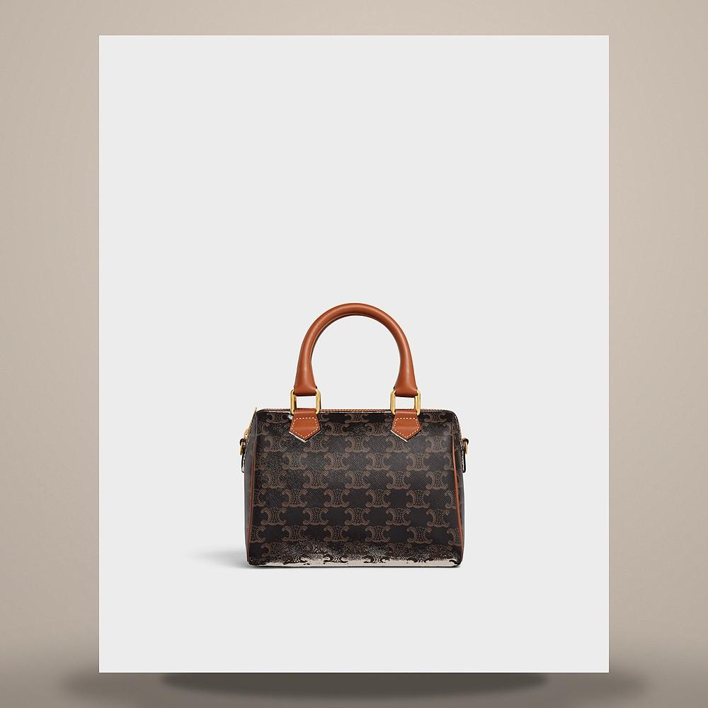 CELINE Medium Boston Triomphe Canvas Calfskin Tote Bag Tan