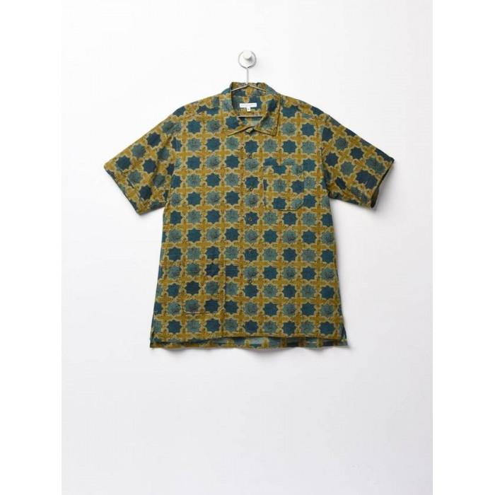 Engineered Garments Olive Cotton Cross Batik Camp Shirt MP021 SW005