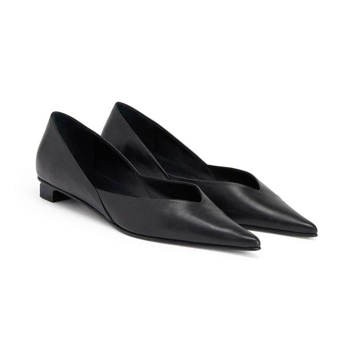 AMI Women’s Pointed Toe Flats Black Leather Shoes