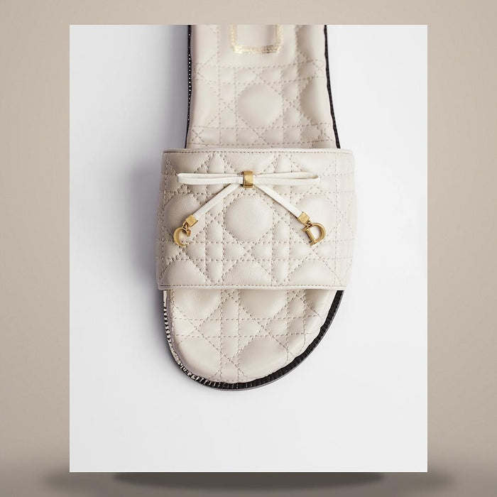 DIOR White Quilted Cannage Lambskin Slide Sandals KCO603CQL S03W