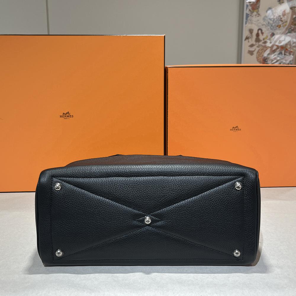 HERMES Victoria II Travel 35 Tote Bag Black Palladium Hardware