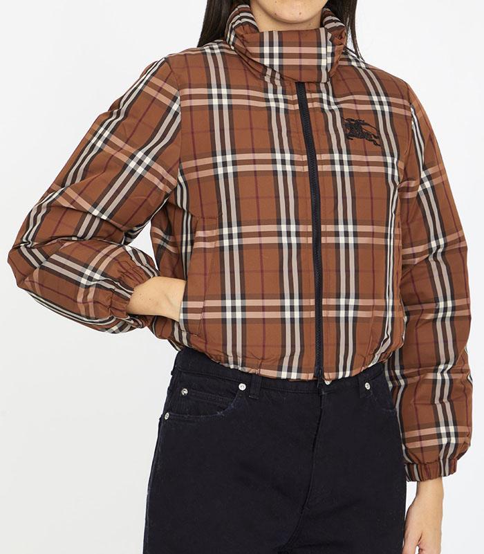 BURBERRY Brown Check Cropped Down Puffer Jacket